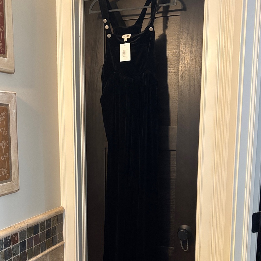 BiBi Black Velvet Jumpsuit  with Straps